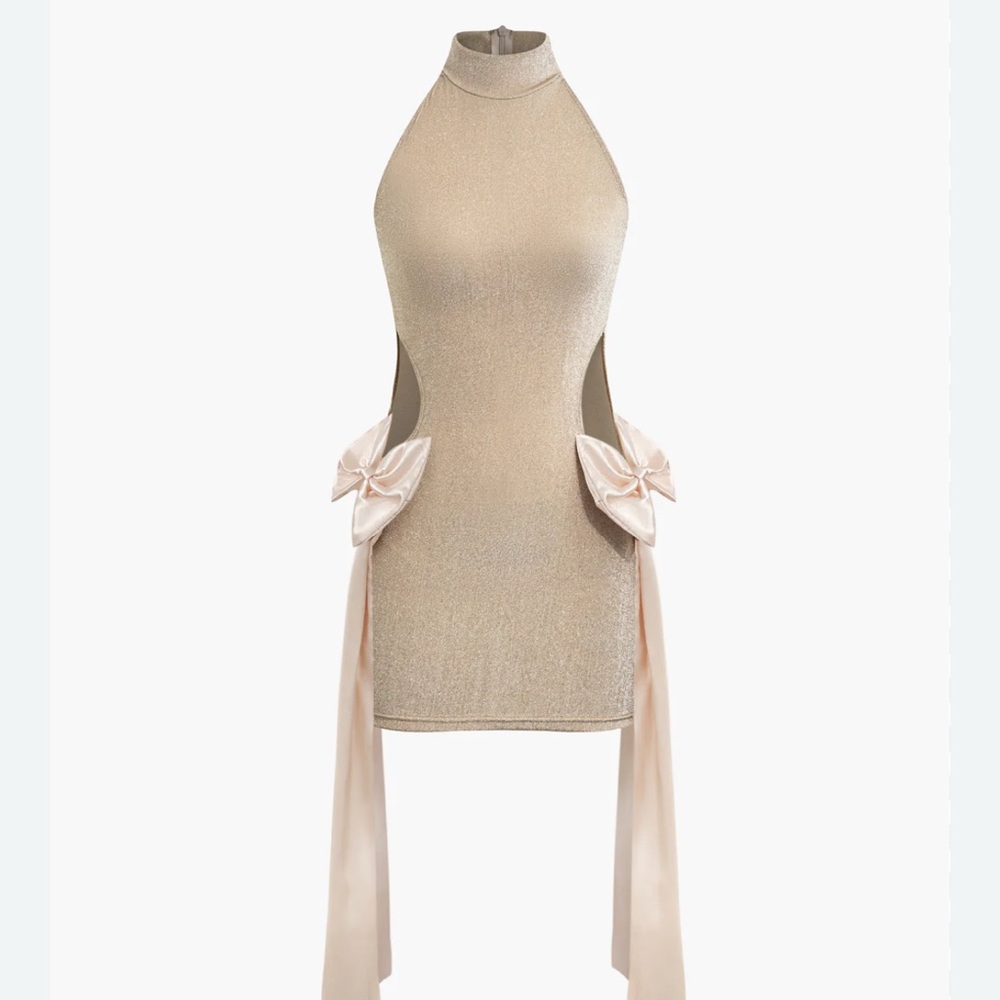 Elegant Gold Halter Dress